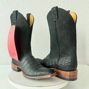 NEW Rod Patrick Mens Cowboy Boots Black Caiman Suede Western French Toe 12.5AAA
